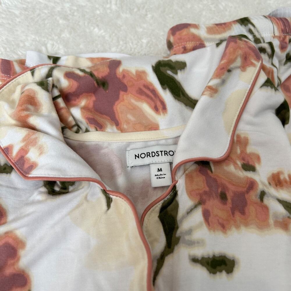 Nordstrom Womens Modal Floral White Peach Pj Set M Comfy Cozy Lounge Wear Sleep - Picture 4 of 6